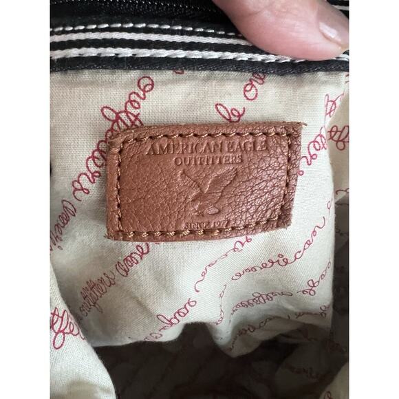 American Eagle Outfitters Black White Striped Fabric Casual Handbag Shoulder Bag - Picture 7 of 8